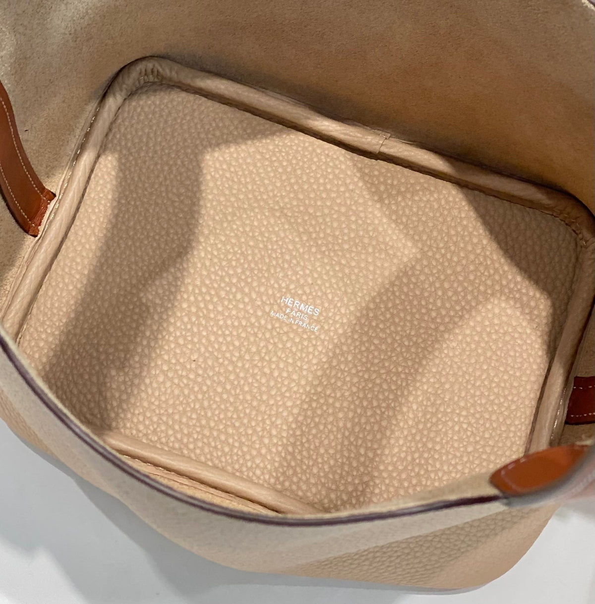 HERMES 25S PICOTIN LOCK 18 IN BURNT ORANGE AND LIGHT BROWN CALFSKIN SILVER HARDWARE