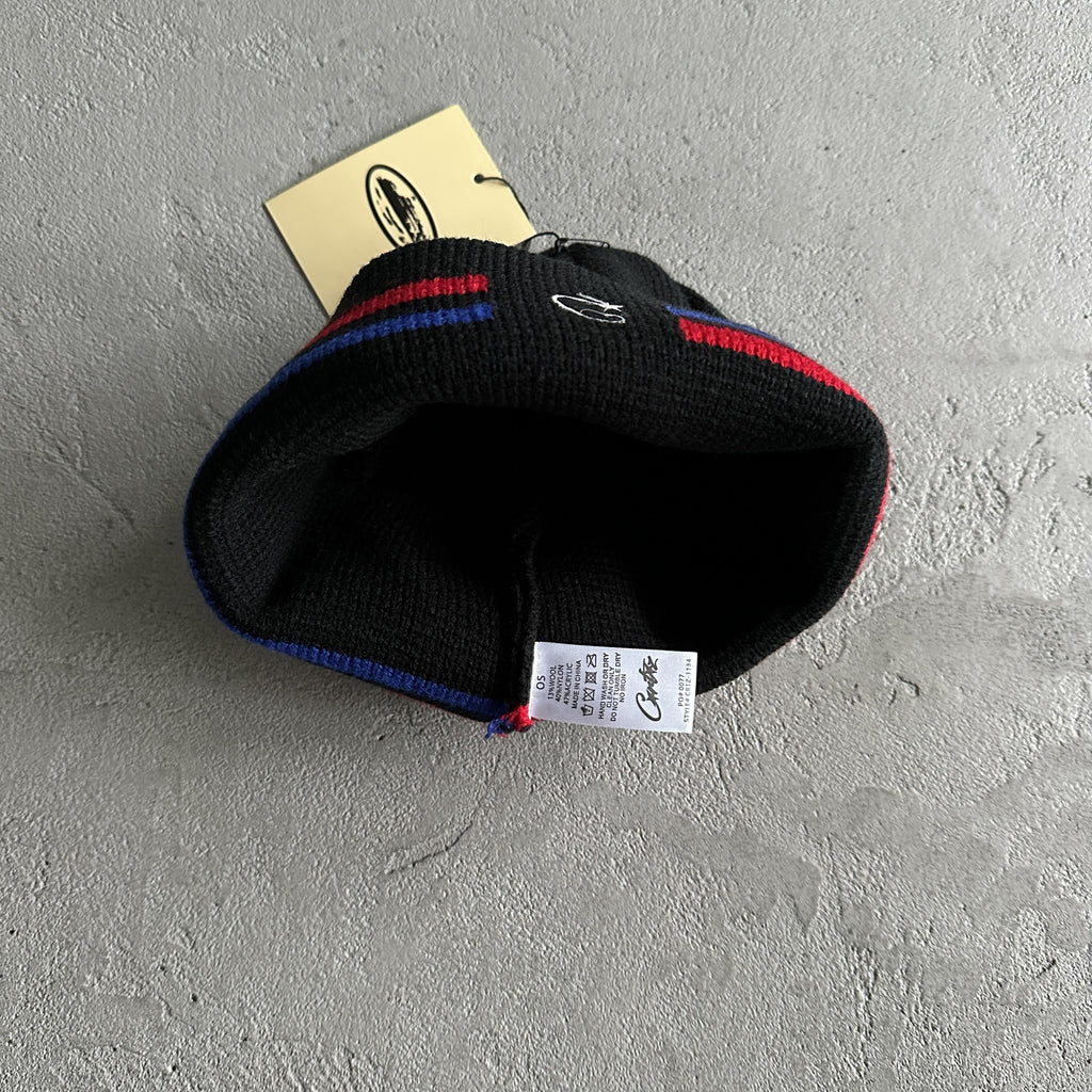 Corteiz Stripe Beanie Black Red Blue