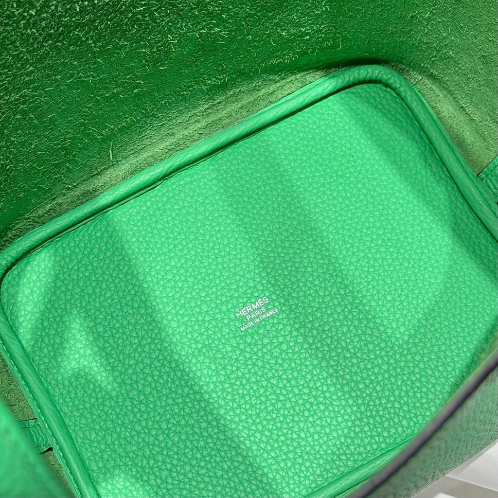 HERMES 25S PICOTIN LOCK 22 IN SPRING GREEN CALFSKIN SILVER HARDWARE