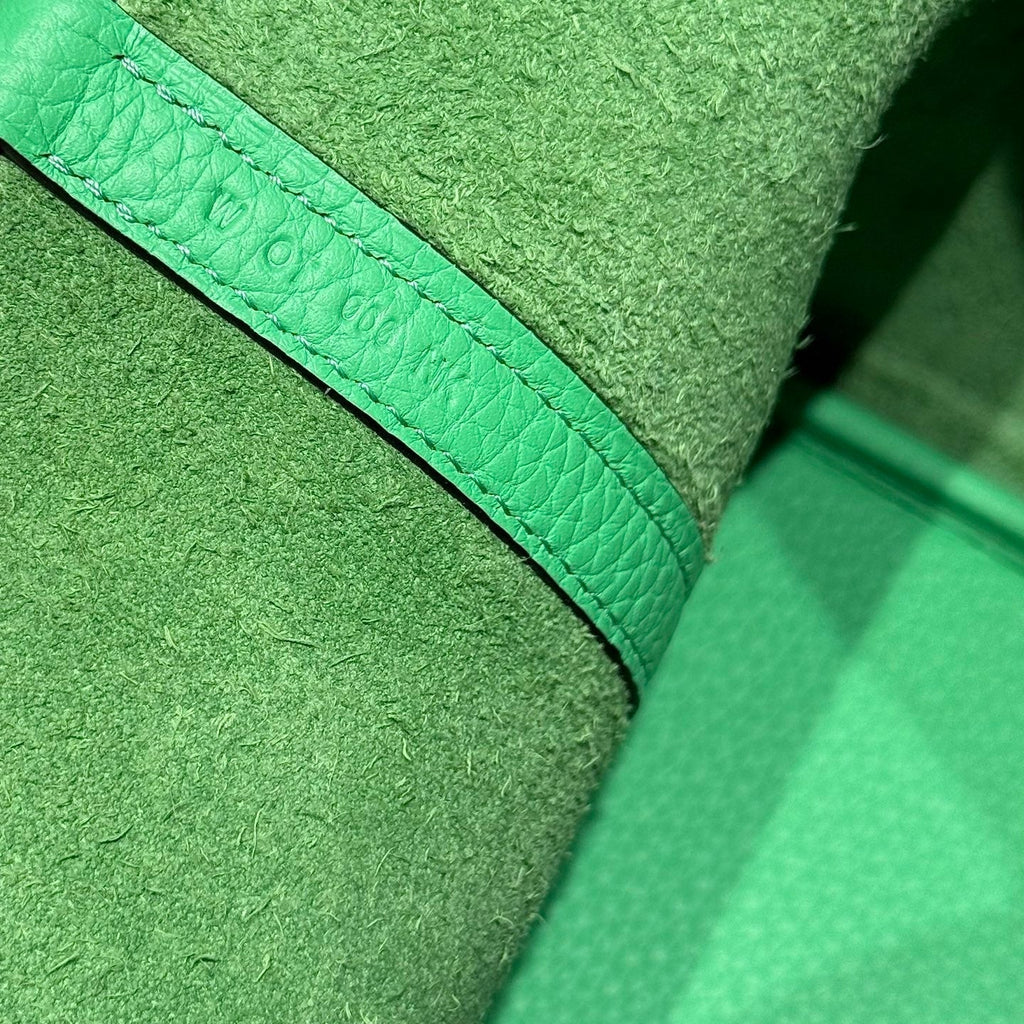 HERMES 25S PICOTIN LOCK 22 IN SPRING GREEN CALFSKIN SILVER HARDWARE